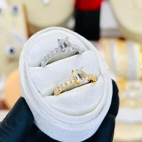 1.42ctw Emerald Cut Moissanite Pavé Engagement Ring